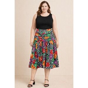 Louis Feraud Floral Zebra Skirt Women's Size 10 Bold Print High Waist Midi